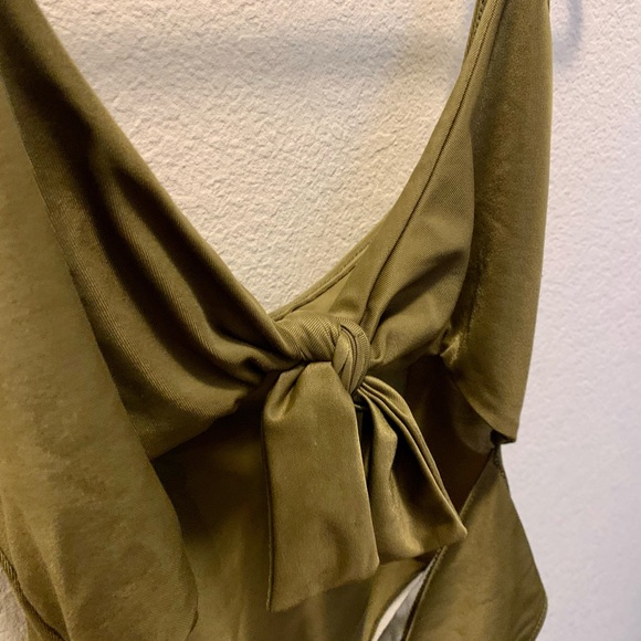 Olive Green Tie Front Cut Out Swimsuit - Picture 7 of 11